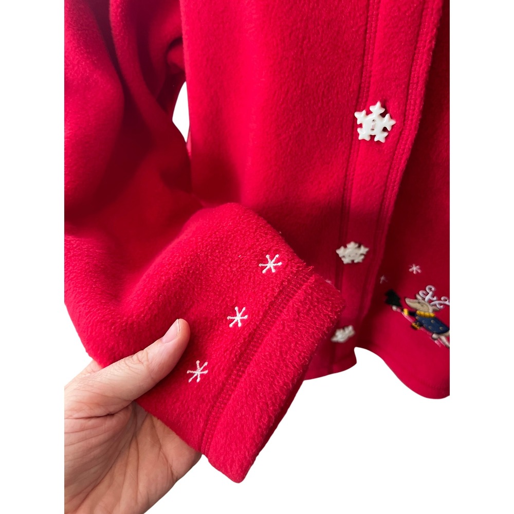 C&B Sport Petite Fleece Christmas Cardigan Embroidered Reindeer Snowflake - Picture 4 of 5